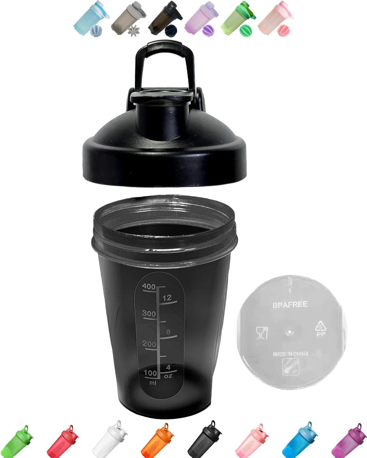 Protein W. Classic Loop Top & Stainless Whisk Ball, Classic , Best Small W. Whisk Ball,16 Oz Kitchen -16 Oz,Black