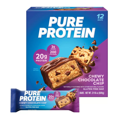 Pure Protein Chewy Chocolate Chip Whey Protein Isolate Bars - 20G Protein - 21.16Oz/12Ct
