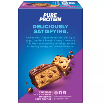 Pure Protein Chewy Chocolate Chip Whey Protein Isolate Bars - 20G Protein - 21.16Oz/12Ct