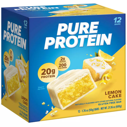 Pure Protein 20G Protein Bar - Lemon Cake - 12Ct: Non-Gmo, Chewy Snack with Milk Protein, Ready to Eat, 20G Protein per Bar