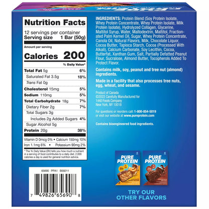 Pure Protein Chewy Chocolate Chip Whey Protein Isolate Bars - 20G Protein - 21.16Oz/12Ct